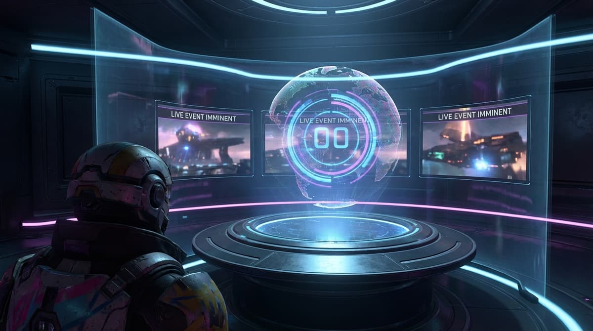 Player preparing to join a live event with countdown and matchmaking interface.