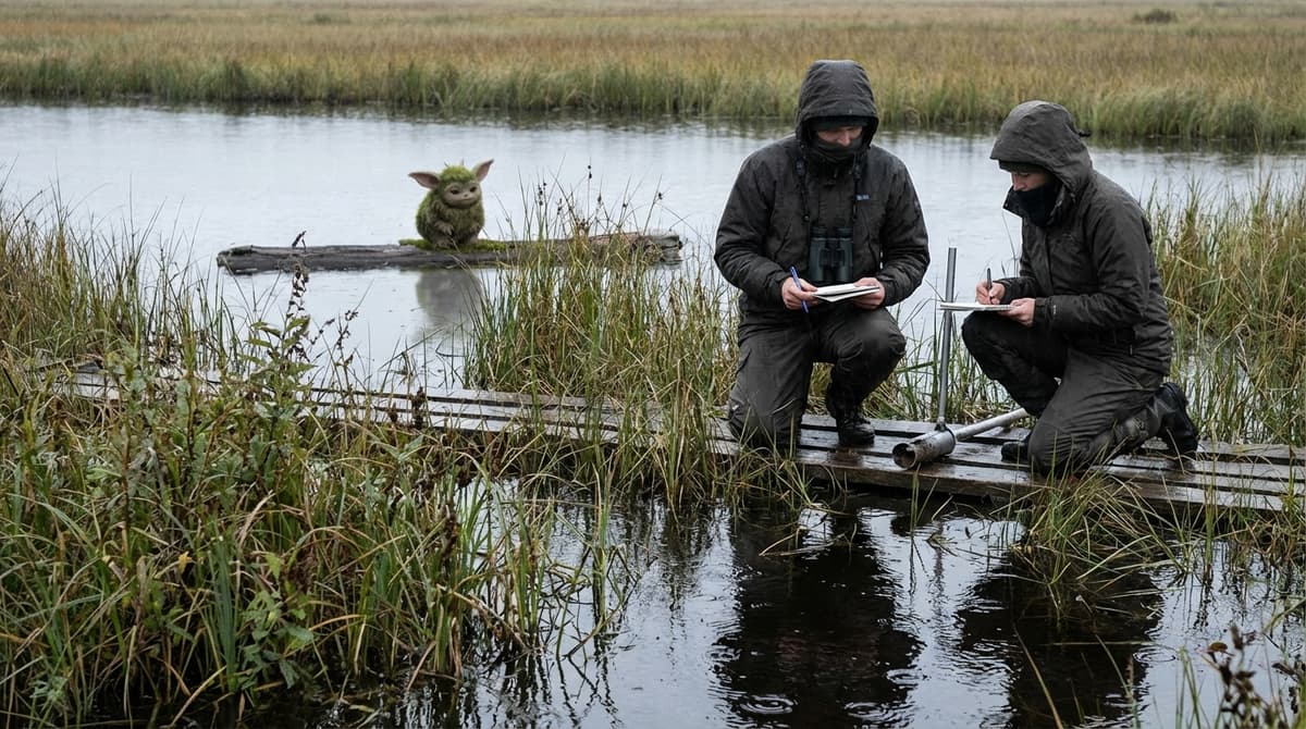 Field researchers documenting Pokopia species and habitats.