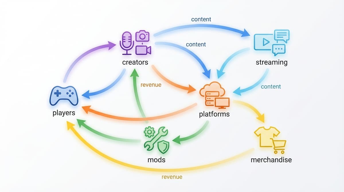 Diagram visualizing the creator-economy and cross-media flow.
