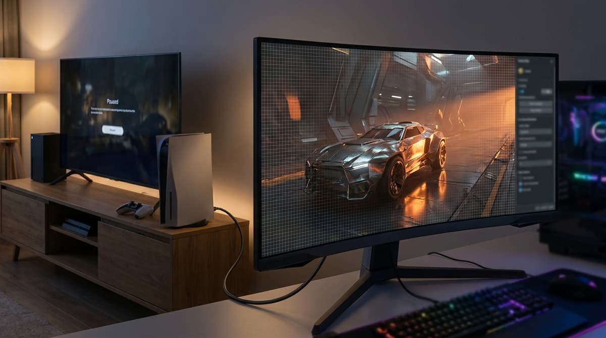 Hybrid gaming use case with ray tracing and AI upscaling (illustrative)