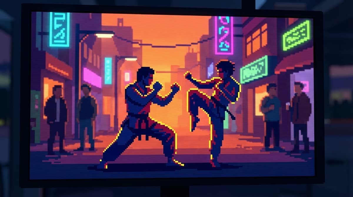 Stylized action homage to the beat-'em-up genre.