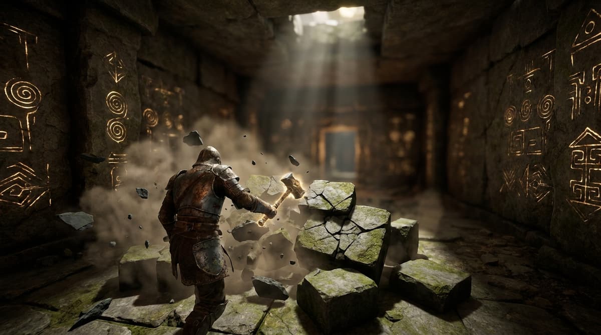 Rock Smash revealing the hidden chamber access path.