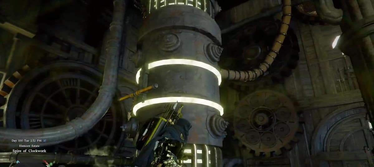The Spire of Clockwork interior in eastern Demeniss, the location that unlocks the Wind element in Crimson Desert.