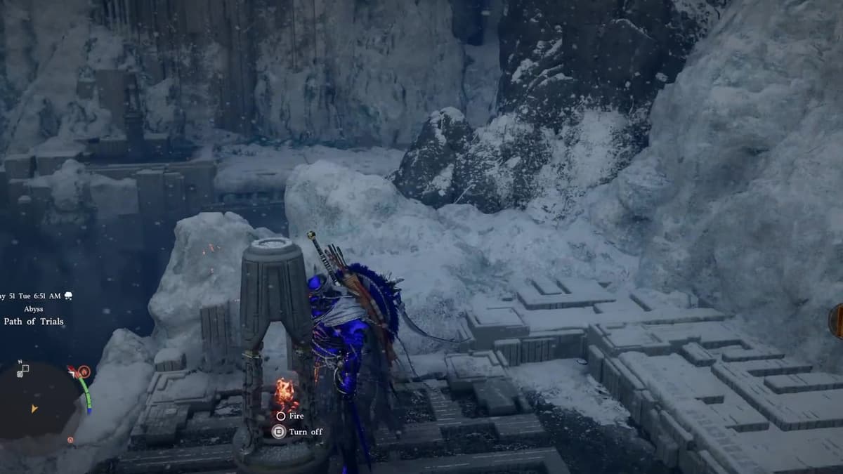 Lighting a lantern to stave off the cold in Crimson Desert Path of Trials