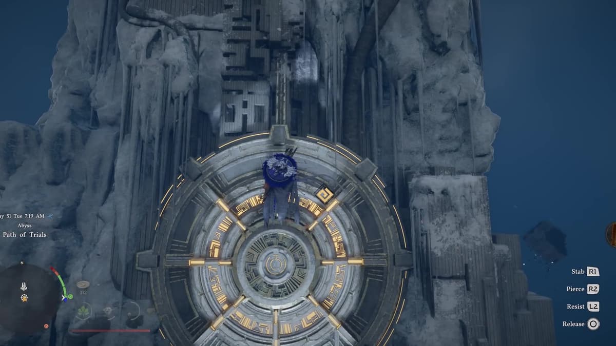 Activating the Abyss Nexus platform at the end of Crimson Desert Path of Trials