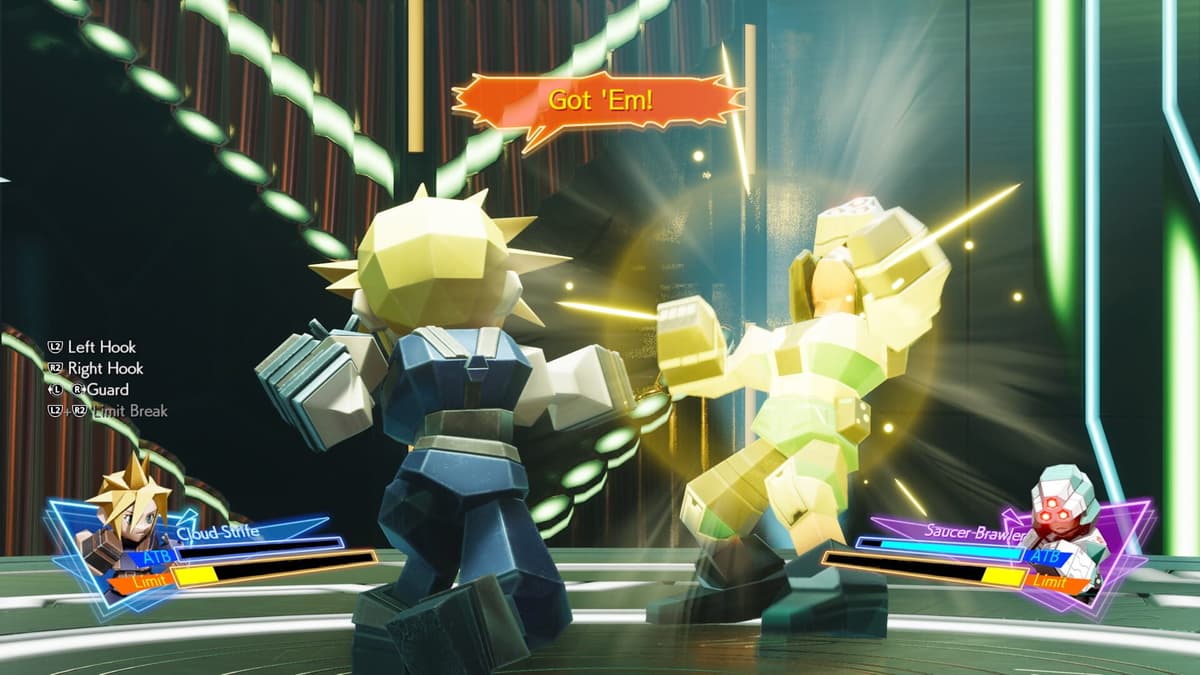 Cloud in the low-poly boxing minigame in Final Fantasy VII Rebirth.