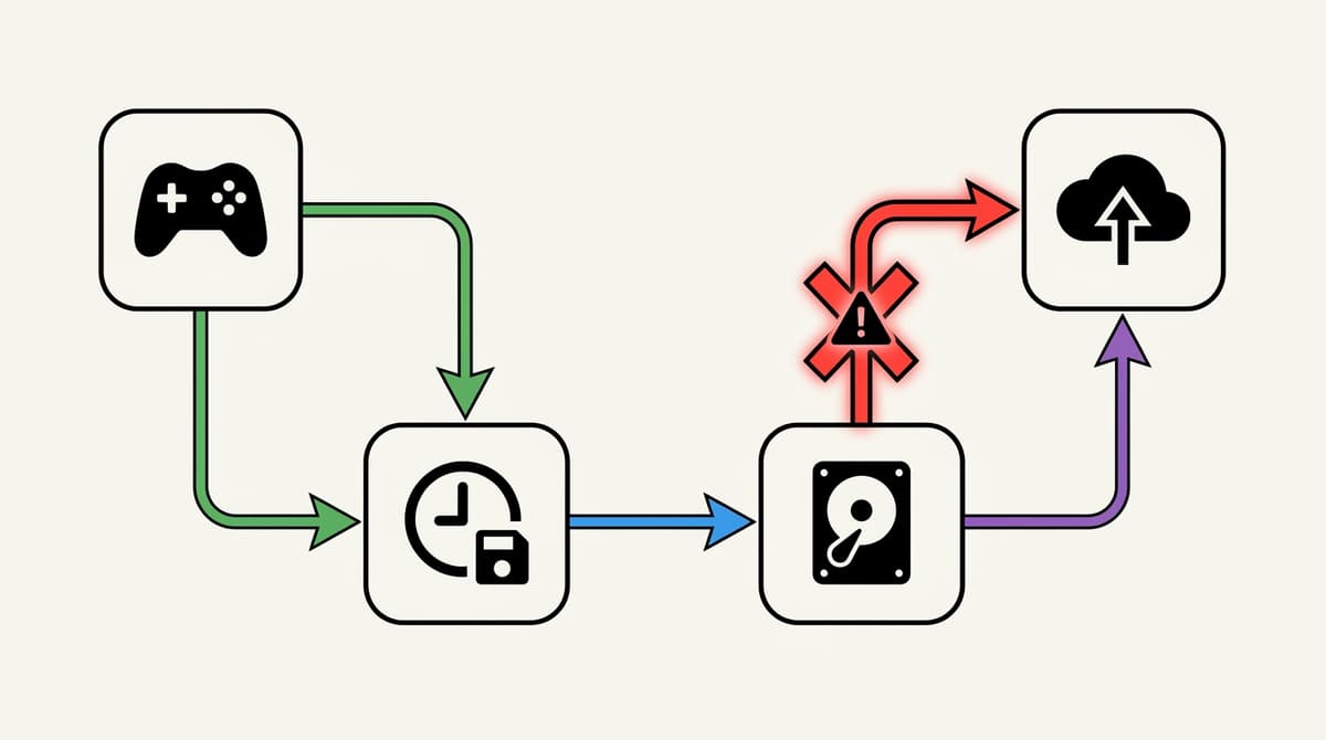 Clear technical diagram showing how a bug could delete or fail to persist save data.