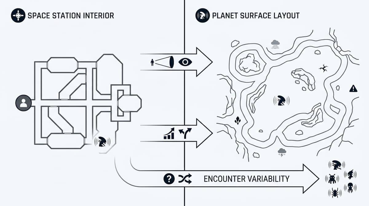 Conceptual model of how LV-921 surface changes stealth and encounters