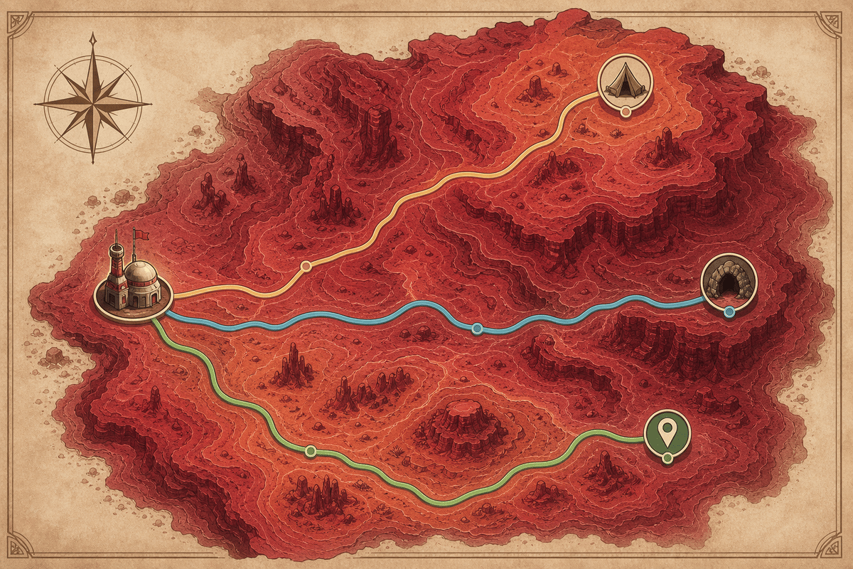 Visual guide concept showing possible routes to locate Blix.