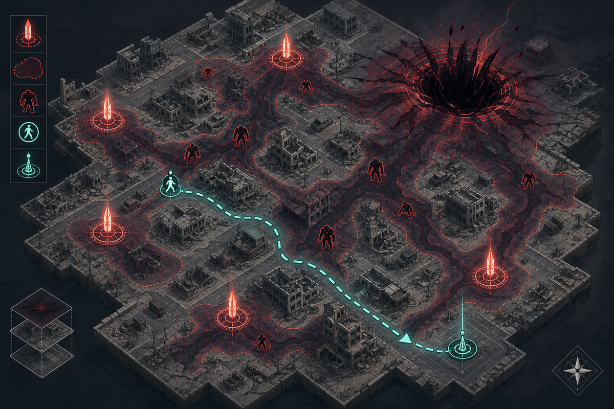 Extraction route concept in a city-horror setting