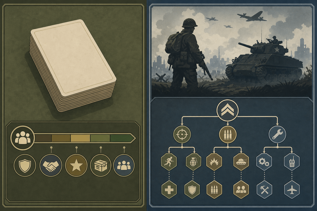 Comparison infographic linking party value and WWII class/combat improvements.