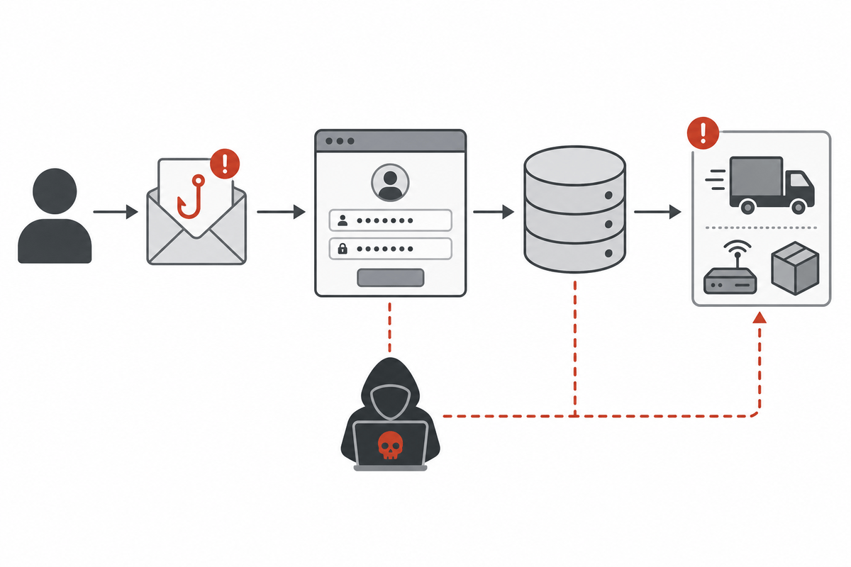 High-level schematic of how phishing and breach could expose delivery details