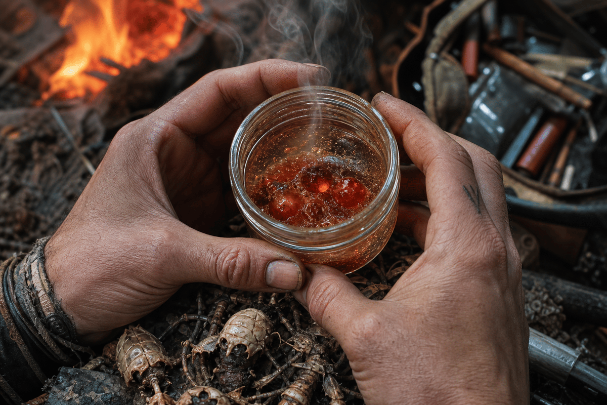 Collection and preparation of spicy globs with a heat effect.