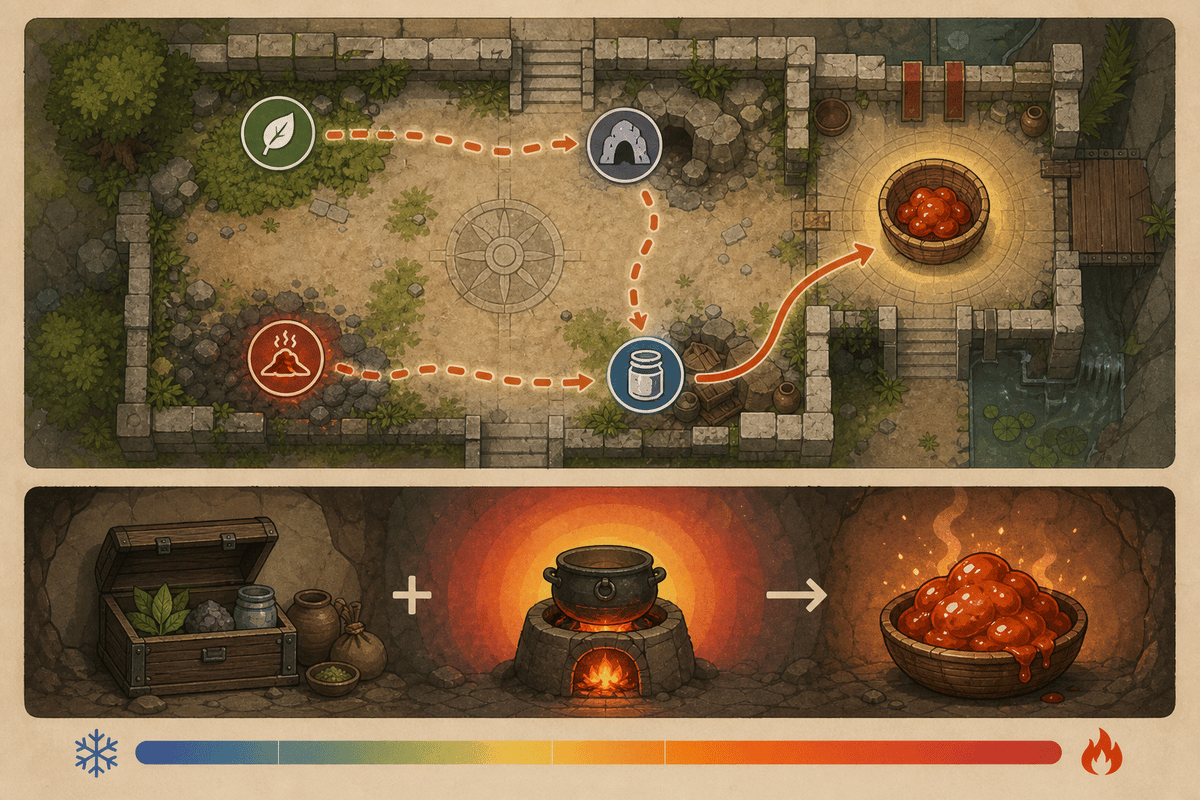 Conceptual route-to-collection diagram for spicy globs.