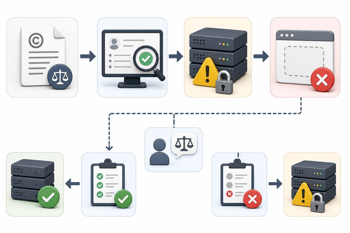How the DMCA notice-and-takedown process typically works.