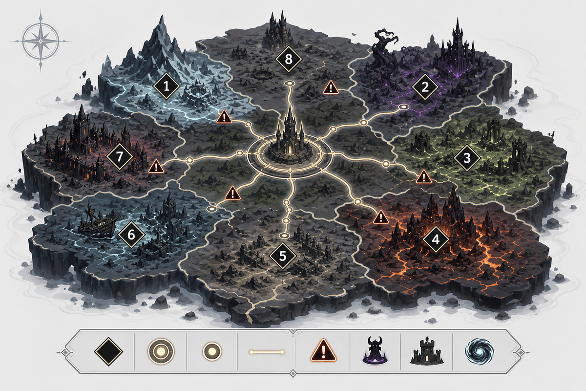 Overview of Expedition 33 locations and routes (symbols only, no text).