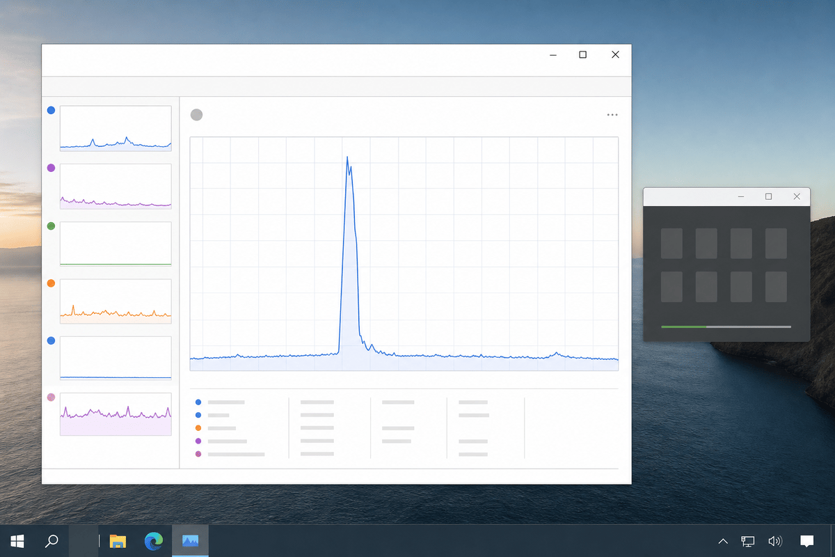 Task Manager shows the short burst pattern during launcher startup.
