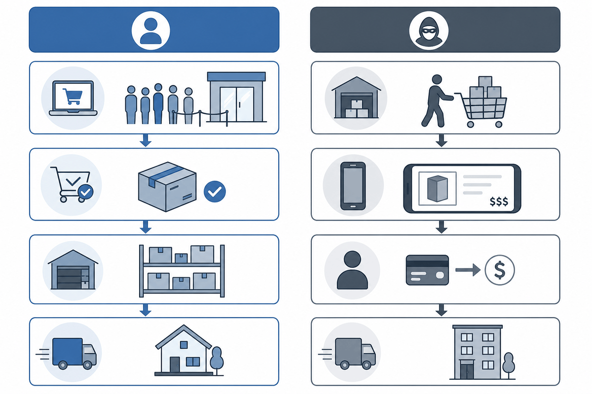 Visual map of how scalpers exploit scarcity and consumers get locked out.