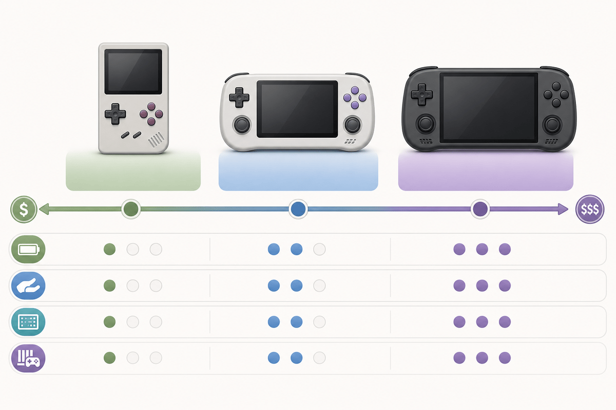 Price-tier comparison schematic for retro handhelds