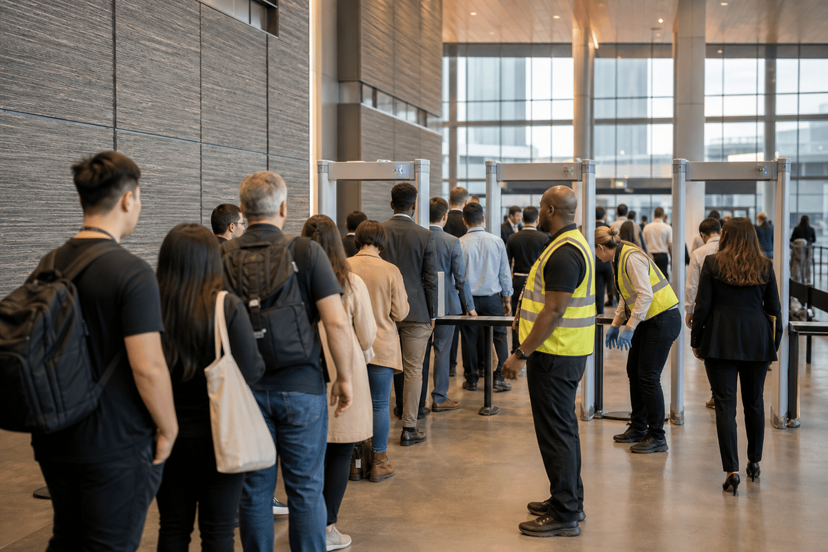 Crowd flow and security screening at a major games convention