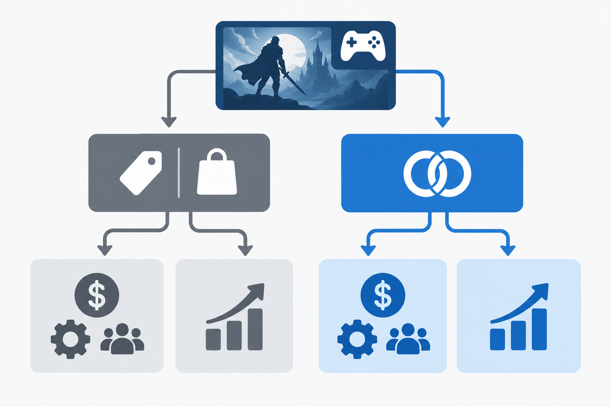 Side-by-side schematic of how revenue splits differ between premium sales and subscriptions.