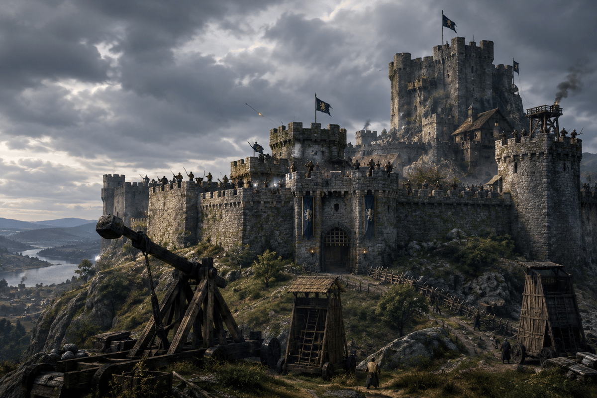 A medieval stronghold scene evoking strategy castle-building games.