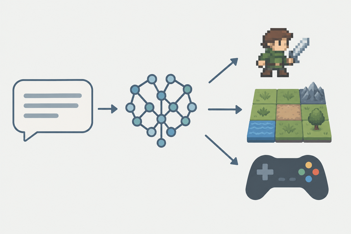 Conceptual diagram of how a text prompt becomes a playable game.