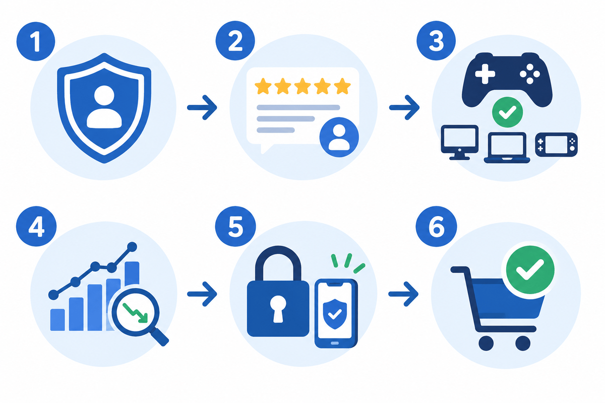 Visual checklist flow for safer deal purchasing.