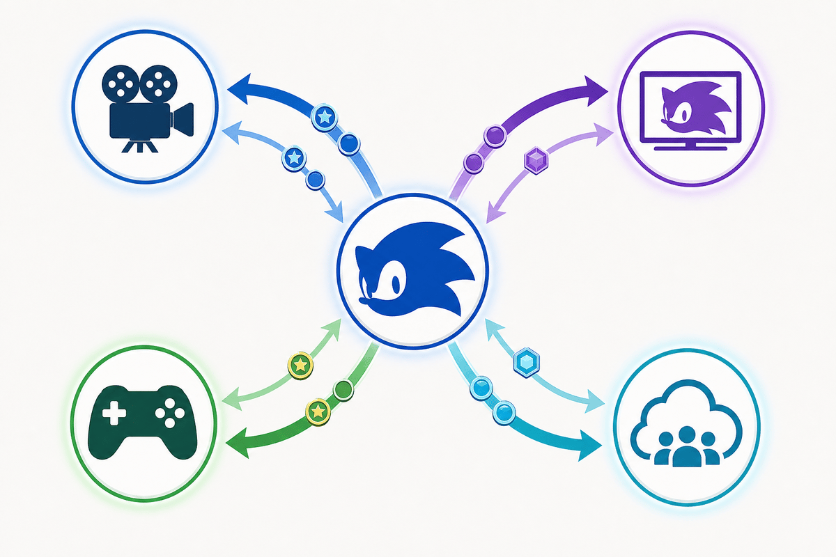 Icon-only resource circulation map between transmedia formats and game live service.