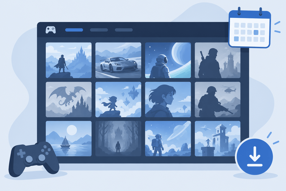A visual overview of a monthly game lineup and digital store releases.