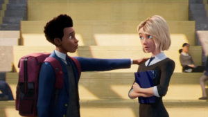 Upcoming Marvel superhero movie characters Miles Morales and Gwen Stacey