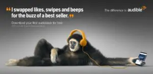 A monkey listening to an audiobook