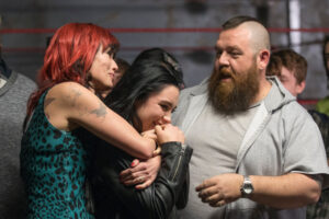 Florence Pugh, Lena Headey and Nick Frost in Fighting with My Family.