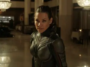 Evangeline Lilly as female superhero Wasp in Ant-Man and the Wasp.