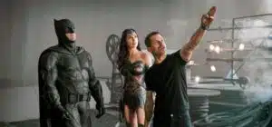 Zack Snyder directing Batman (Ben Affleck) and Wonder Woman (Gal Gadot).